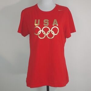 Nike Women's Red Gold USA Olympic Rings S/S Crew Neck T-Shirt Size Large